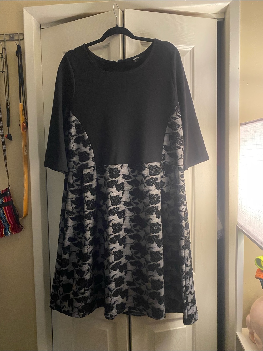 BB Dakota Black and Silver Floral Midi Dress
